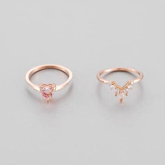 925 Sterling Silver Rose Gold Vermeil Pink Heart Double Layered CZ Ring for her - Picture 5 of 8